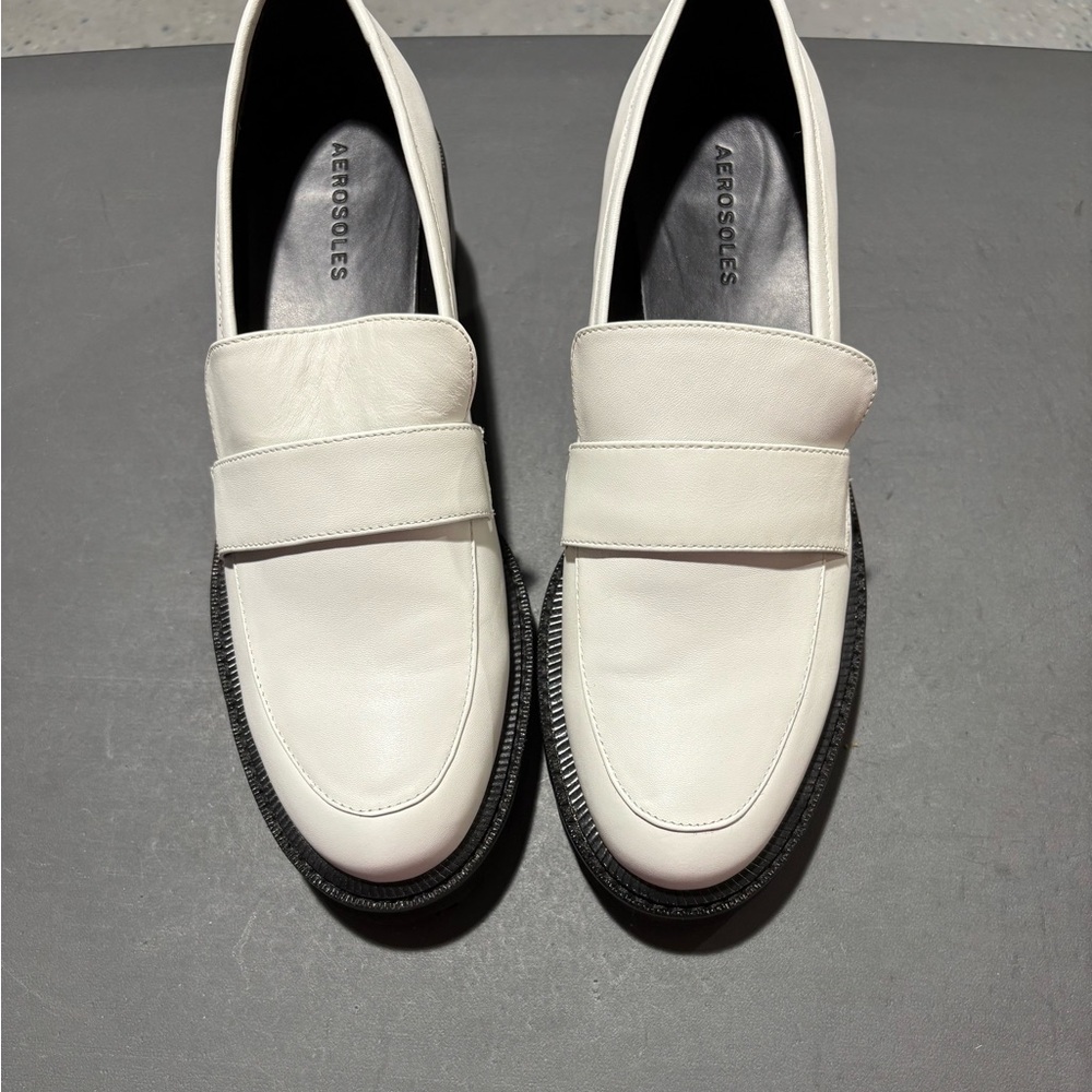 AEROSOLES Women's White Leather Loafers - Picture 3 of 3